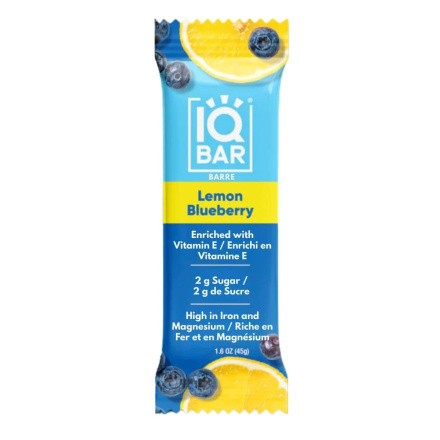 Front of IQ Bar Lemon Blueberry - Energy Bar Healthy - Healthy Energy Bar - High Energy Bars