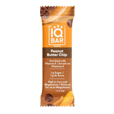 Front of IQ Bar Peanut Butter Chip - Energy Bar Healthy - Healthy Energy Bar - High Energy Bars