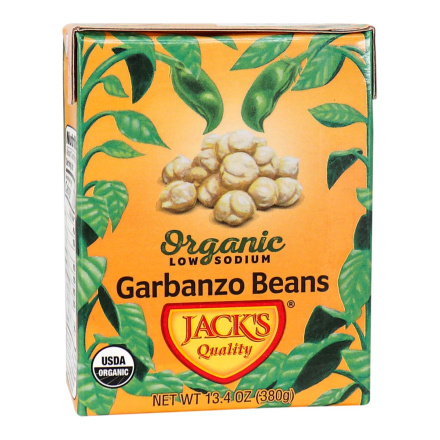 Front of Jack’s Quality Organic Low Sodium Garbanzo Beans, 380g