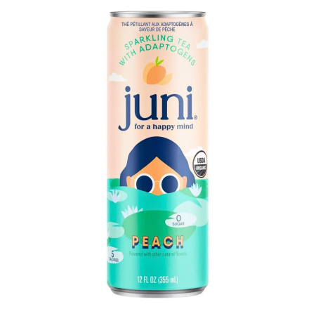 Front of Juni Sparkling Adaptogenic Tea Peach - Adaptogenic Drinks - Jay Shetty Tea - Sparkling Teas