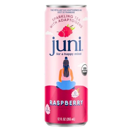 Front of Juni Sparkling Adaptogenic Tea Raspberry - Adaptogenic Drinks - Jay Shetty Tea - Sparkling Teas