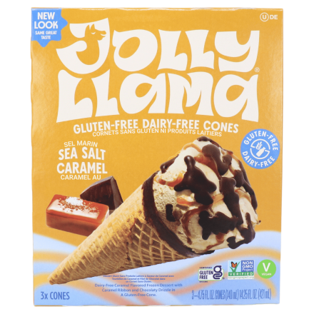Jolly Llama Gluten & Dairy Free Ice Cream Cone Sea Salt Caramel front