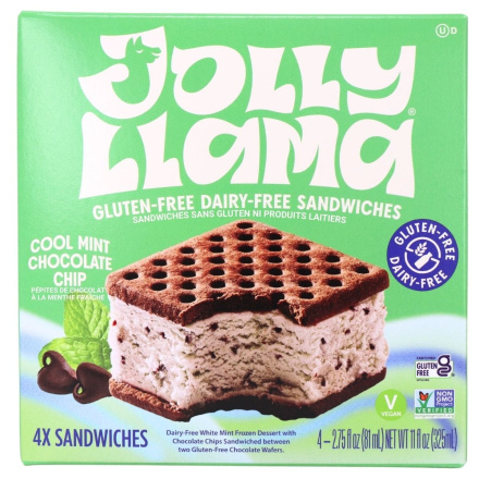 Jolly Llama Gluten & Dairy Free Ice Cream Sandwich Cool Mint Chocolate Chip Front