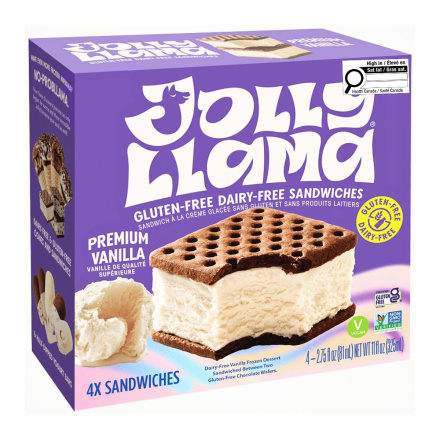 Jolly Llama Gluten & Dairy Free Ice Cream Sandwich Premium Vanilla, 4 Pack