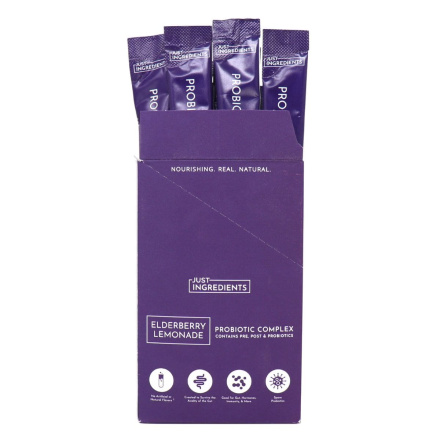Just Ingredients 3-in-1 Probiotic Complex Elderberry Lemonade, 20 pack Front