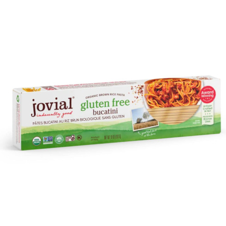 Front of Jovial Gluten Free Organic Brown Rice Pasta Bucatini - Healthy Pasta Alternatives - Gluten-Free Pasta - Jovial Canada
