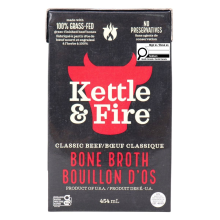 Front of Kettle & Fire Grass-Fed Beef Bone Broth, 454mL