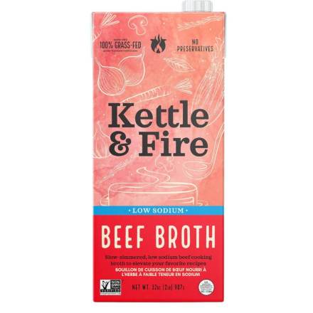 Front of Kettle & Fire Low Sodium 100% Grass-Fed Beef Cooking Broth