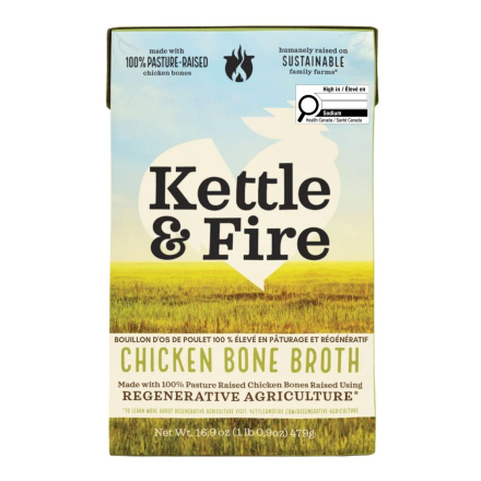 Front of Kettle & Fire Regenerative 100% Pasture Raised Chicken Bone Broth, 479g