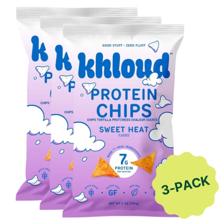 Khloud Protein Tortilla Chips Sweet Heat Bundle 3-Pack Front of bag