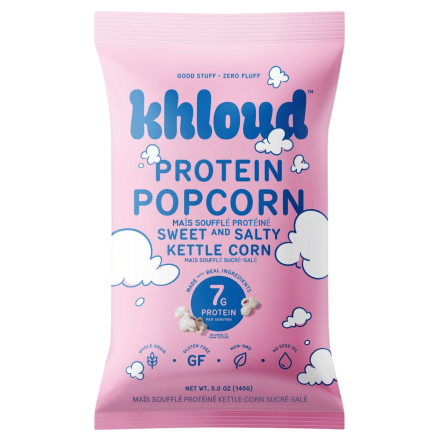 Front of Khloud Protein Popcorn Sweet & Salty Kettle Corn - Khloud Popcorn In Canada - Khloe Kardashian Popcorn In Canada