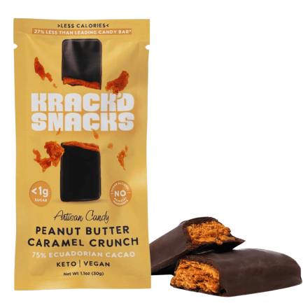 Krack’d Snacks Sugar-Free Dark Chocolate Peanut Butter Caramel Crunch Front Individual
