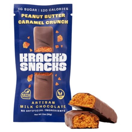Krack’d Snacks Sugar-Free Milk Chocolate Peanut Butter Caramel Crunch Front Individual