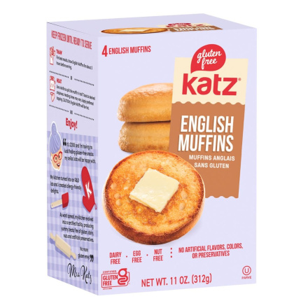 Front of Katz Gluten-Free English Muffins - Gluten Free Dairy Free English Muffins - Dairy Free English Muffins, Gluten Free English Muffins