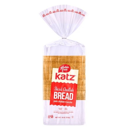 Front of Katz Gluten-Free Bread Sliced Challah - Gluten Free Breads - Challah Gluten Free - Gluten Free Egg Bread