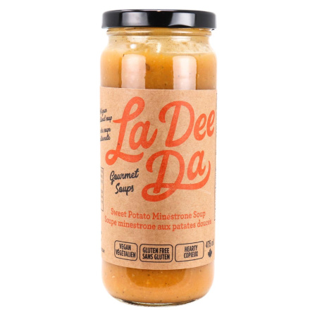 Front of La Dee Da Vegan Sweet Potato Minestrone Soup, 475mL
