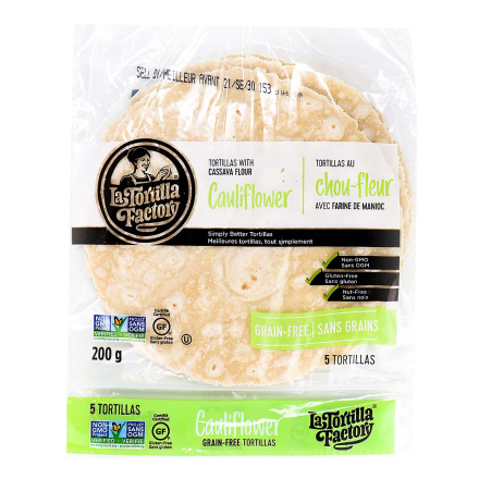 Front of La Tortilla Factory 8” Cauliflower Tortillas, 5 Tortillas