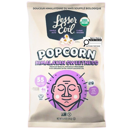 Front of Lesser Evil Organic Popcorn Himalayan Sweetness - Organic Popcorn - Vegan Popcorn - Gluten Free Popcorn