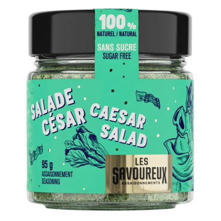 Front of Les Savoureux Vegan Caesar Salad Dressing Seasoning Mix - Caesar Seasoning - Caesar Salad Dressing Without Anchovies - Easy Caesar Dressing