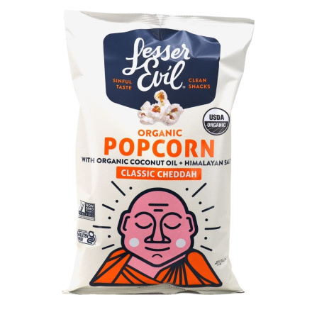 Front of Lesser Evil Organic Popcorn With Coconut Oil Classic Cheddah, 142g