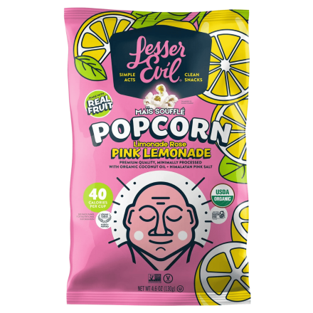 LesserEvil Organic Popcorn Pink Lemonade front