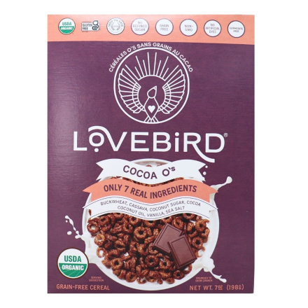 Front of Lovebird Grain-Free O’s Cereal Cocoa - Grain Free Cereal - Gluten Free Cereal - AIP Breakfast Cereal