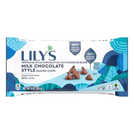 Front of Lily's Low-Sugar Baking Chips Milk Chocolate Style, 255g