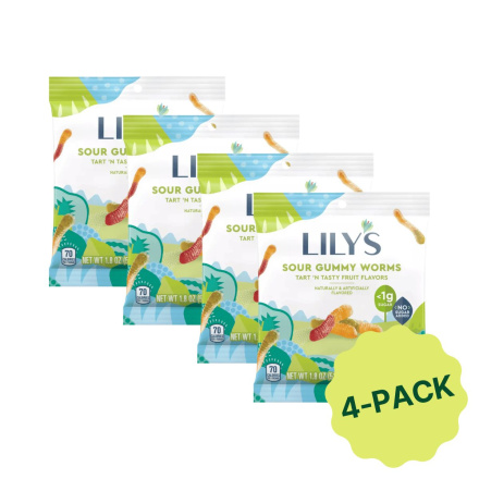 Lily’s Low Sugar Sour Gummy Worms Tart ‘N Tasty 4-Pack, 51g each