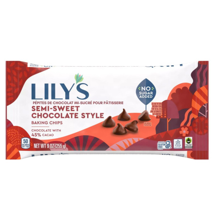 Front of Lily's Baking Chips Semi Sweet - No Sugar Added Chocolate Chip - Gluten Free Chocolate Chip - Fair Trade Chocolate Chip