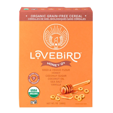 Front of Lovebird Grain Free Cereal O Honey - Paleo Breakfast Cereal - Grain Free Cereal - Gluten Free Cereal