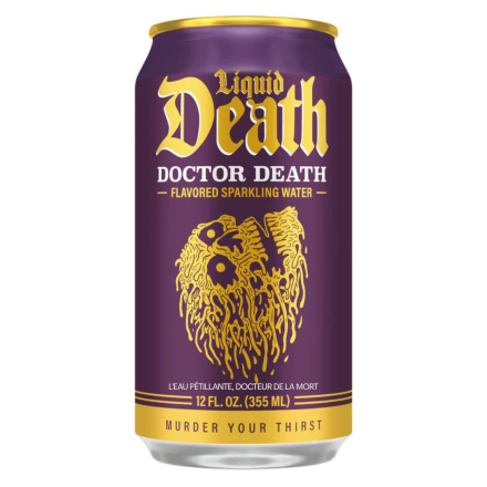 Front of Liquid Death Drink, Liquid Death Water, Liquid Death Sparkling Water