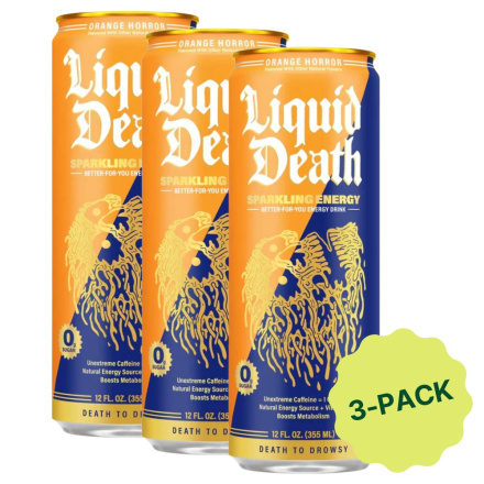 Liquid Death Beverage Energy Orange Horror 3-Pack Front