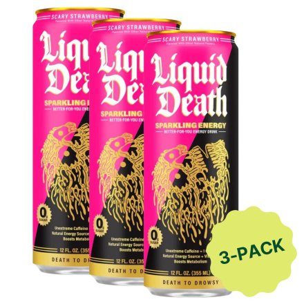 Liquid Death Beverage Energy Scary Strawberry 3-Pack Front