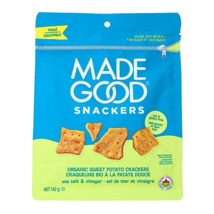 MadeGood Snackers Organic Sweet Potato Crackers Sea Salt & Vinegar Canada Front