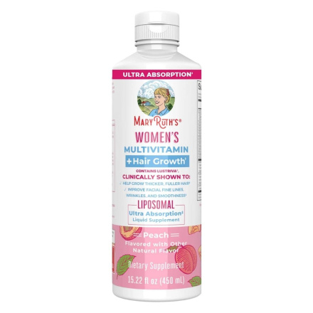 Mary Ruth’s Women’s Multivitamin with Hair Growth Support Peach, 450 mL Front