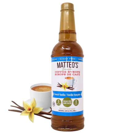 Front of Matteo’s Sugar-Free Coffee Syrup French Vanilla - Ketogenic Coffee Syrup - Low Calorie Coffee Syrup - No Sugar Added Coffee Syrup