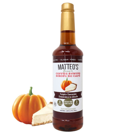 Front of Matteo’s Sugar-Free Barista Coffee Syrup Pumpkin Cheesecake -Keto Pumpkin Spice Syrup - Keto Pumpkin Cheesecake - Keto Coffee Syrups 