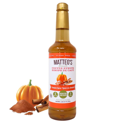 Front of Matteo’s Sugar-Free Barista Coffee Syrup Pumpkin Spice - Keto Pumpkin Spice Syrup - Keto Pumpkin Spice Latte - Keto Coffee Syrups
