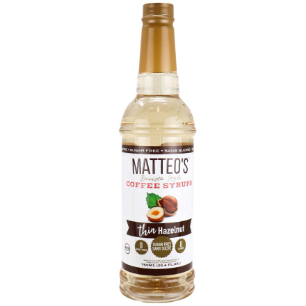 Front of Matteo’s Sugar Free Barista Style Coffee Syrups Thin Hazelnut, 750mL