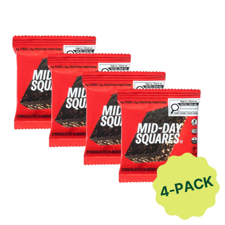 Front of Mid-Day Squares Functional Chocolate Bar Almond Crunch - Functional Chocolate - Mid Day Squares Canada - Almond Protein Bar