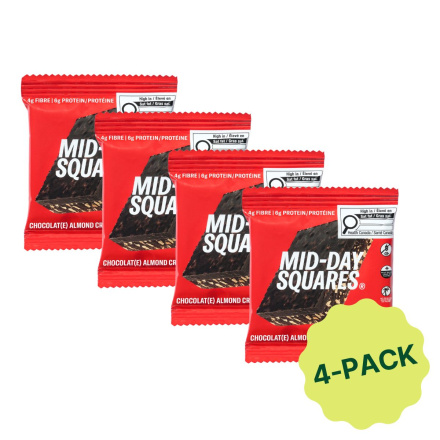 Front of Mid-Day Squares Functional Chocolate Bar Almond Crunch - Functional Chocolate - Mid Day Squares Canada - Almond Protein Bar
