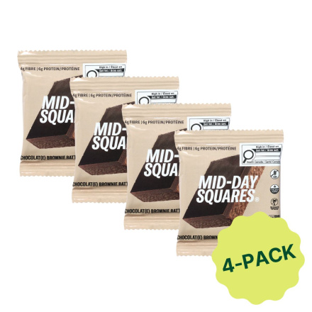 Front of Mid-Day Squares Functional Chocolate Bar Brownie Batter - Functional Chocolate - Mid Day Squares Canada - Brownie Protein Bar