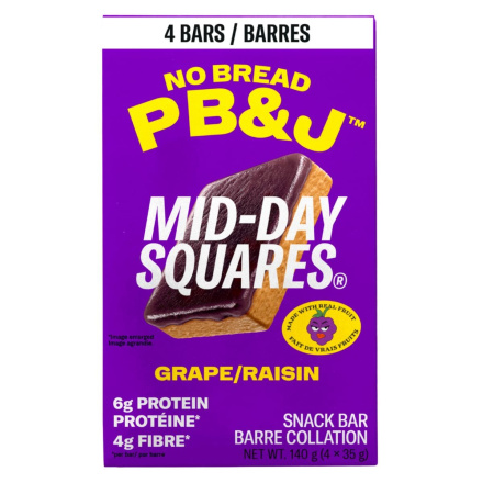 Mid-Day Squares Plant-Based Chocolate Bar No Bread PB&J Grape Canada Front