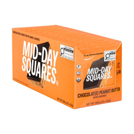 Front of Mid-Day Squares Plant-Based Chocolate Bar Peanut Butta - High Protein Snack - Gluten Free Chocolate Bar