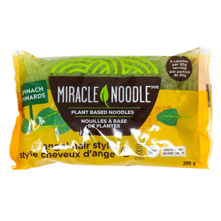 Front of Miracle Noodle Spinach Angel Hair Shirataki Noodle, 198g