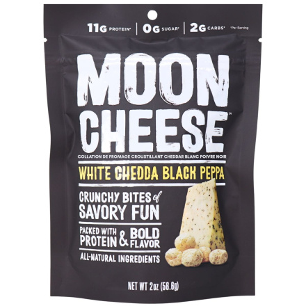 Front of Moon Cheese Crunchy Cheese Snack White Cheddar Black Pepper - High Protein Cheese Snack - Gluten Free Cheese Snack - All Natural Ingredient Snack