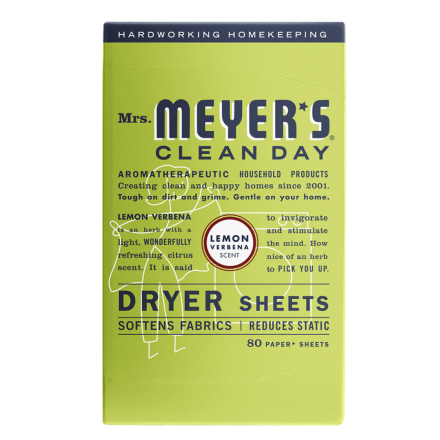 Front of Mrs. Meyer's Dryer Sheets Lemon Verbena, 80 Sheets