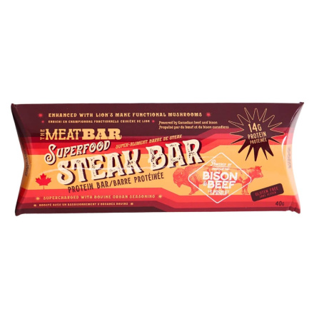 Front of The Meat Bar Superfood Steak Protein Bar - Beef Stick Nutrition - Beef Bar Snacks - High Protein Snack Foods