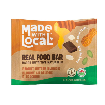 Front of Made With Local Real Food Bars Peanut Butter Blondie