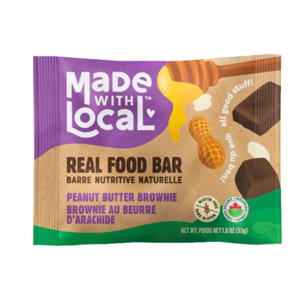 Front of Made With Local Real Food Bar Peanut Butter Brownie